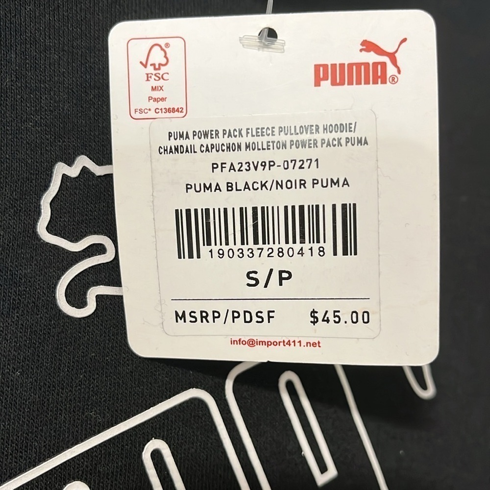 ⭐️ NWT- Puma Black Power Pack Fleece Pullover Hoodie- size Small - Picture 2 of 7
